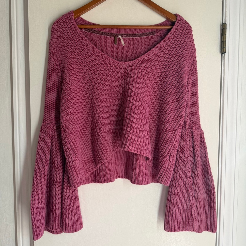 Free People Bell Sleeve Knit Cropped Sweater Pink XS